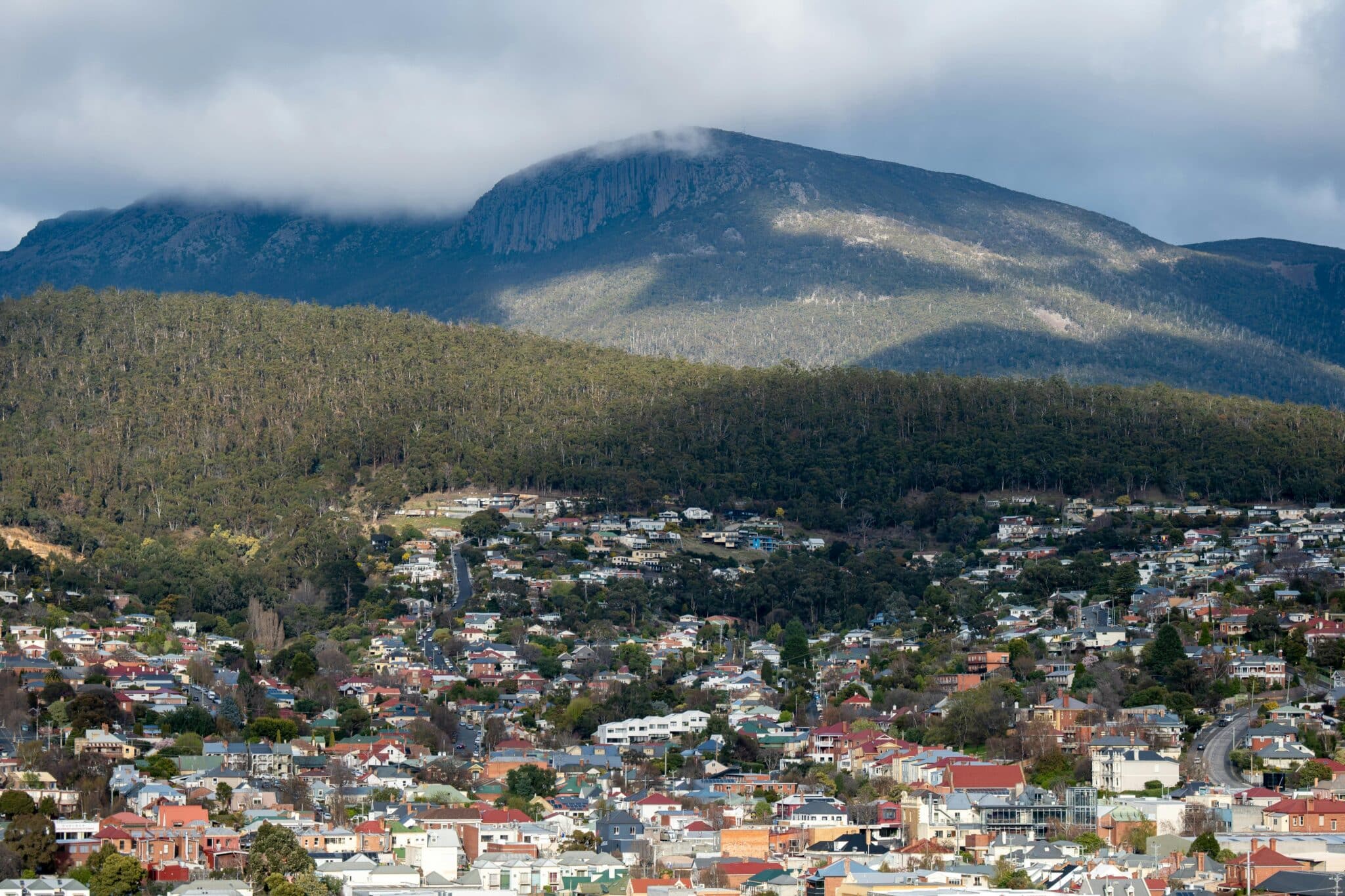 Hobart suburbs at the base of Mount Wellington, representing Tasmania school term dates and holidays for 2026